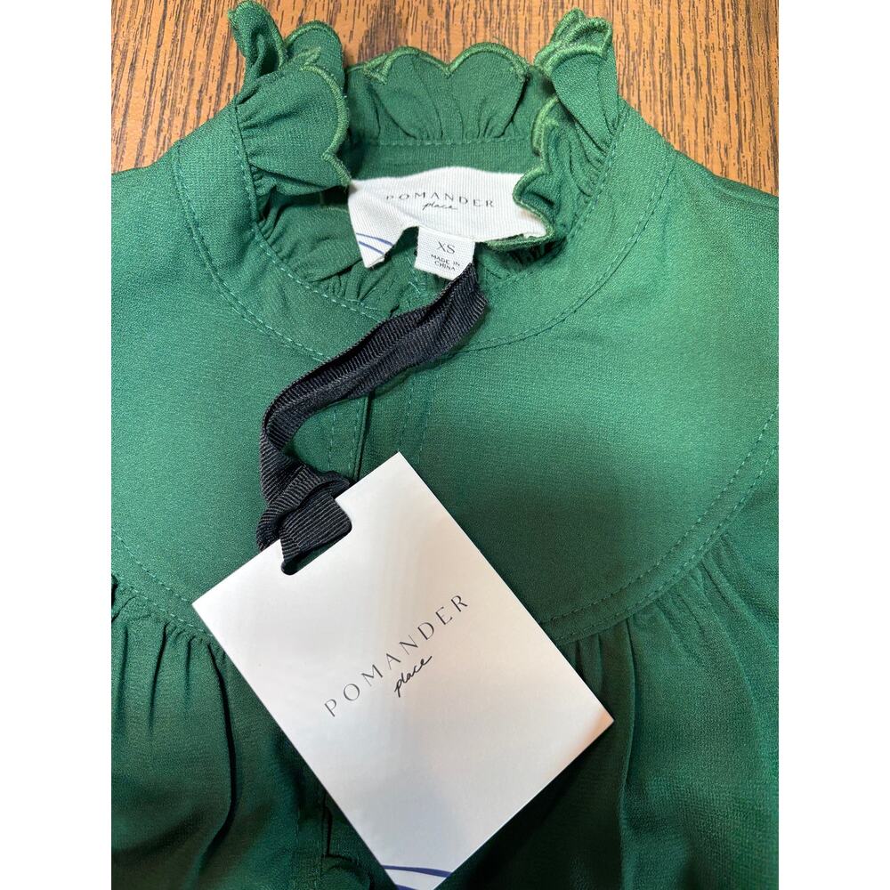 Tuckernuck Pomander Place Selena Hunter Green Blouse Size XS - Picture 4 of 12